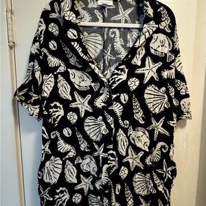 Topshop Black and White Seashell Print Button-Front Jumpsuit